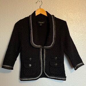 White House Black Market Sweater Jacket with Ruffle Trim